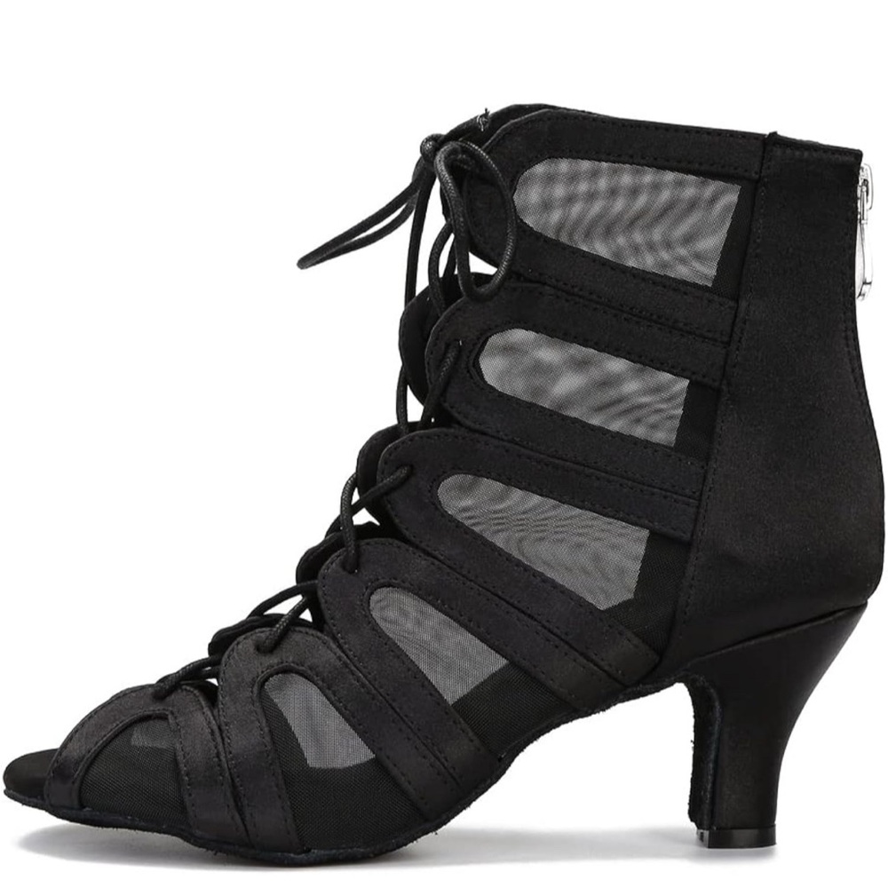 Chic Black Mesh Lace-Up Heels